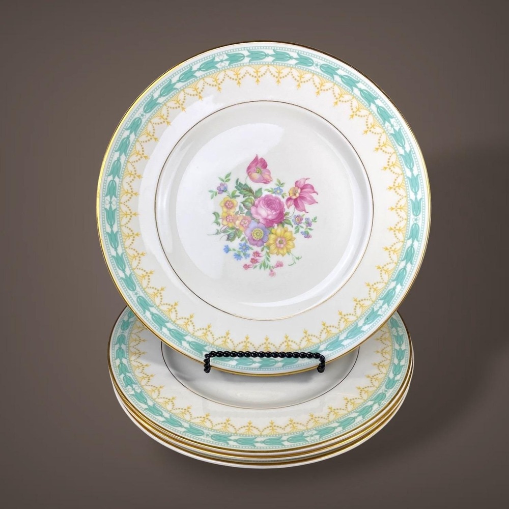 Syracuse Betsy Ross Turquoise Dinner Plates SETof 4 Old Ivory OPCO 30s-40s